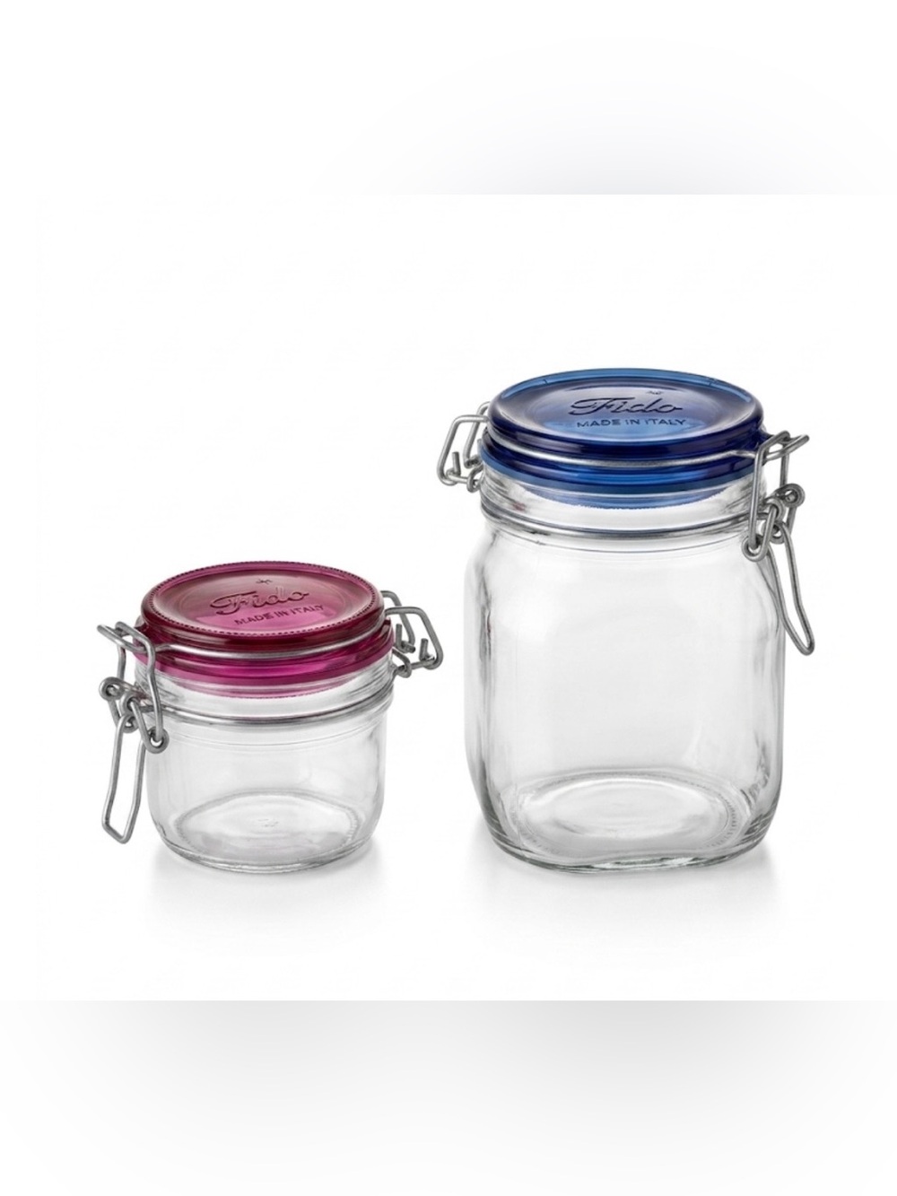 Bormioli Rocco Fido Italy Clear Glass Airtight Storage Jar Cobalt Blue 3/4L Pink